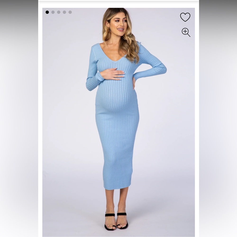 Blue Ribbed Maternity Dress